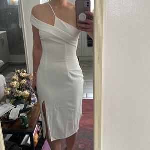 White Asymmetrical midi dress